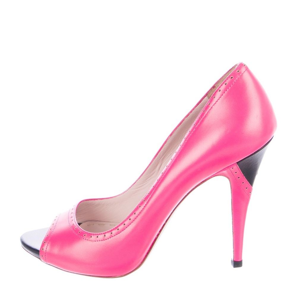 Miu Miu Prada Pink and Black Leather Peep Toe Pumps Size 38 1/2
